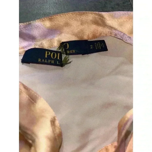 NEW Polo Ralph Lauren Rily 100% Silk Tie Collar Maxi Dress Peach Dye Size 2 - Picture 7 of 8